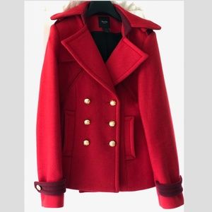 Smythe Red Double Breasted Military Cadet Pea Coat